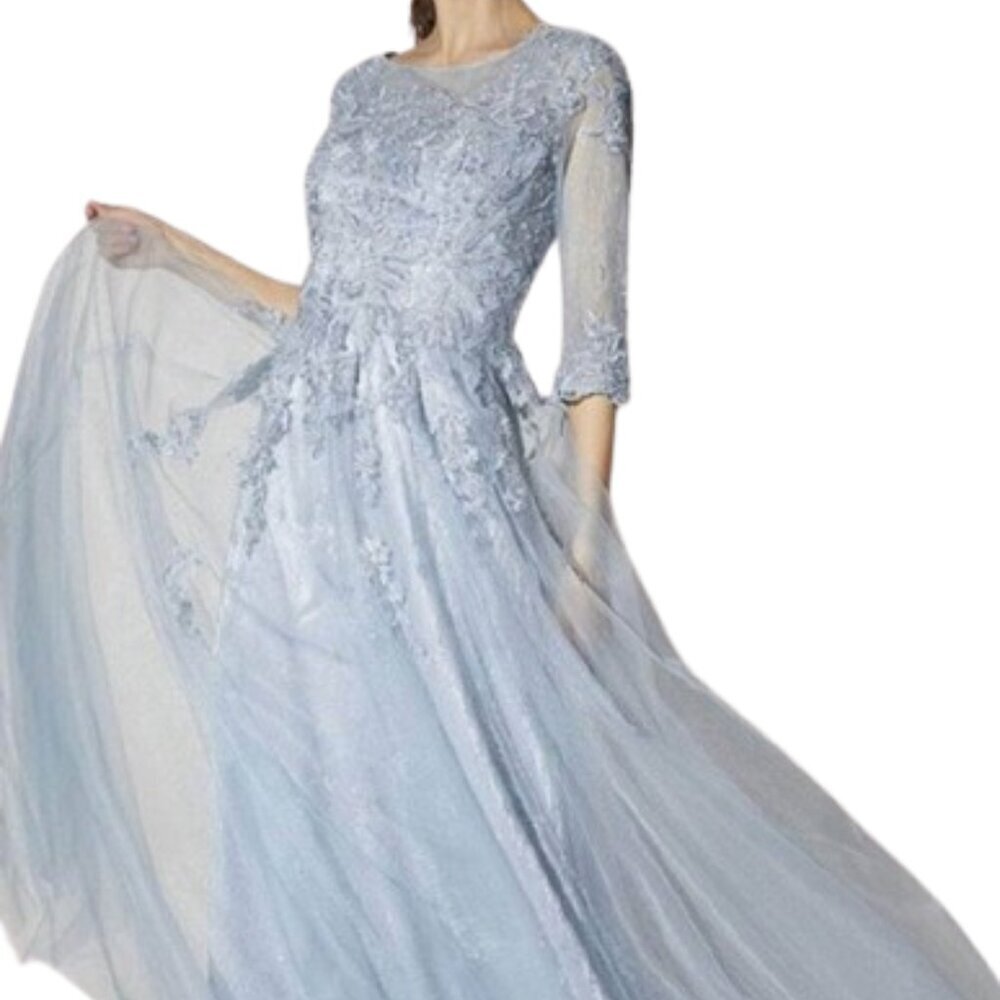 NWT Eureka Fashion 9660 Floral Lace Mother of the Bride Dress Dusty Blue Size XL